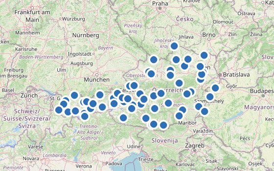 Kartenausschnitt mit den Hotels des Reiseziels