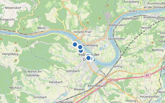 Kartenausschnitt mit den Hotels des Reiseziels