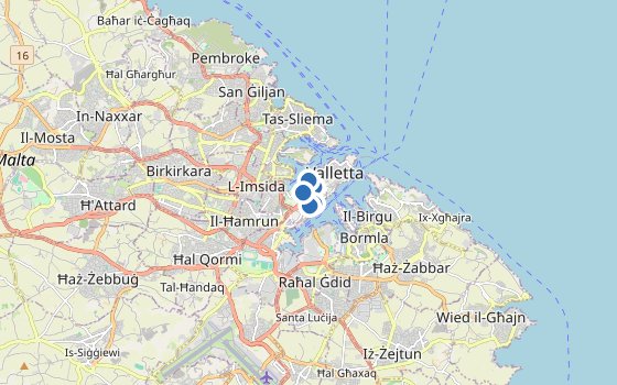 Kartenausschnitt mit den Hotels des Reiseziels