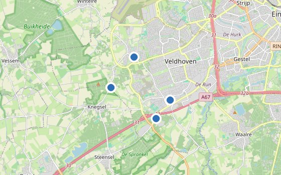 Kartenausschnitt mit den Hotels des Reiseziels