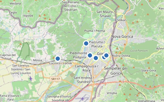 Kartenausschnitt mit den Hotels des Reiseziels