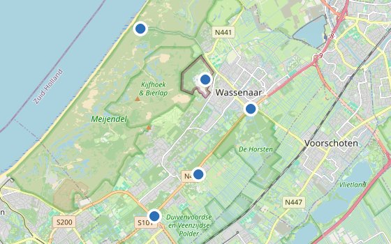 Kartenausschnitt mit den Hotels des Reiseziels
