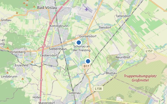 Kartenausschnitt mit den Hotels des Reiseziels