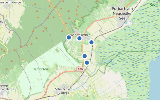 Kartenausschnitt mit den Hotels des Reiseziels