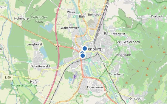 Kartenausschnitt mit den Hotels des Reiseziels
