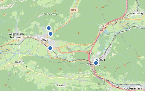 Kartenausschnitt mit den Hotels des Reiseziels