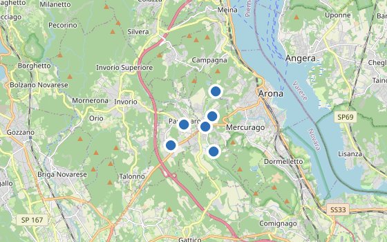 Kartenausschnitt mit den Hotels des Reiseziels
