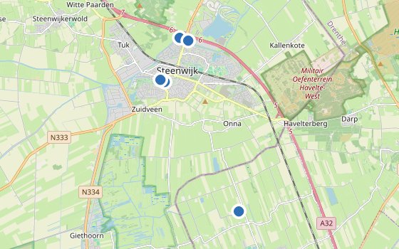Kartenausschnitt mit den Hotels des Reiseziels