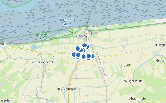 Kartenausschnitt mit den Hotels des Reiseziels