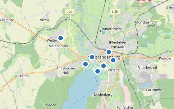 Kartenausschnitt mit den Hotels des Reiseziels