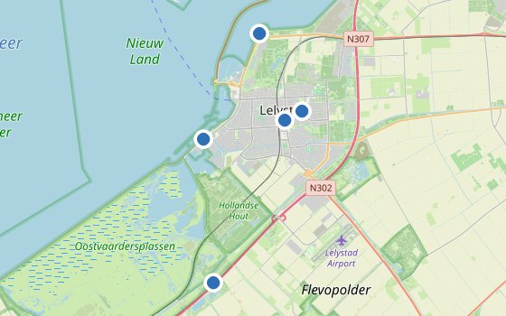 Kartenausschnitt mit den Hotels des Reiseziels