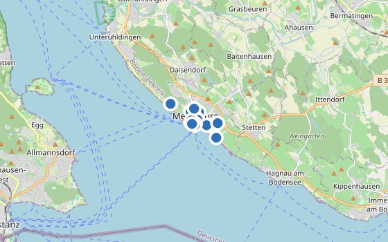 Kartenausschnitt mit den Hotels des Reiseziels
