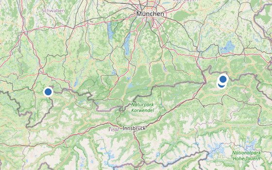 Kartenausschnitt mit den Hotels des Reiseziels