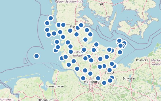 Kartenausschnitt mit den Hotels des Reiseziels