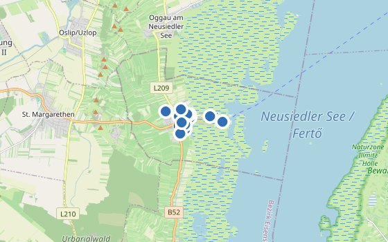 Kartenausschnitt mit den Hotels des Reiseziels