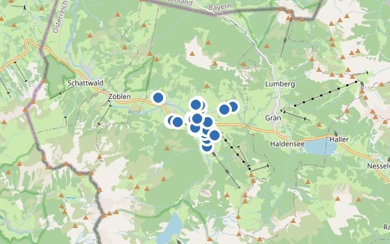 Kartenausschnitt mit den Hotels des Reiseziels
