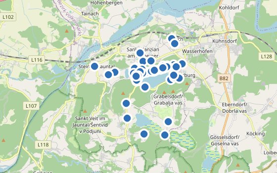 Kartenausschnitt mit den Hotels des Reiseziels
