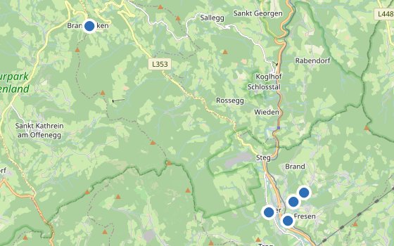 Kartenausschnitt mit den Hotels des Reiseziels