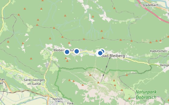 Kartenausschnitt mit den Hotels des Reiseziels