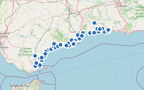 Kartenausschnitt mit den Hotels des Reiseziels