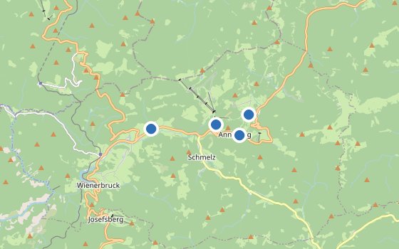 Kartenausschnitt mit den Hotels des Reiseziels