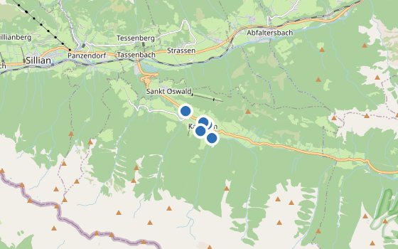 Kartenausschnitt mit den Hotels des Reiseziels