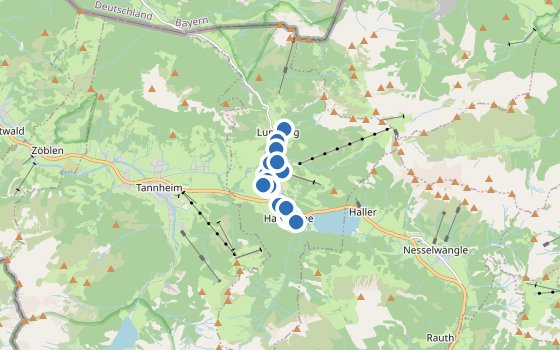 Kartenausschnitt mit den Hotels des Reiseziels
