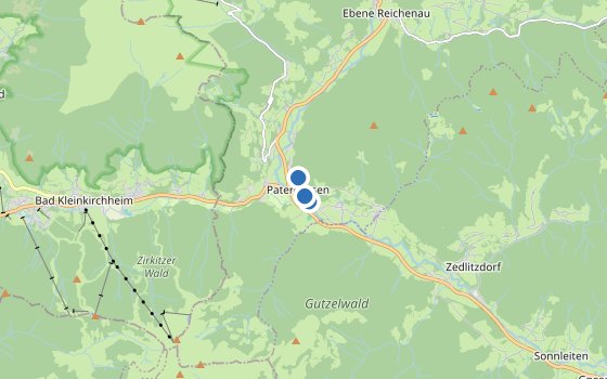 Kartenausschnitt mit den Hotels des Reiseziels