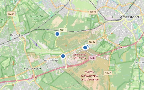Kartenausschnitt mit den Hotels des Reiseziels