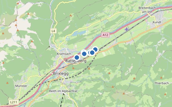 Kartenausschnitt mit den Hotels des Reiseziels