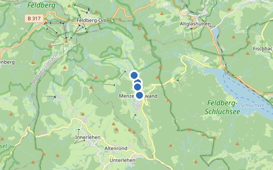 Kartenausschnitt mit den Hotels des Reiseziels