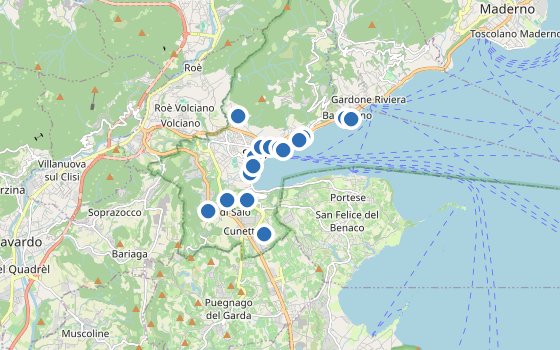 Kartenausschnitt mit den Hotels des Reiseziels