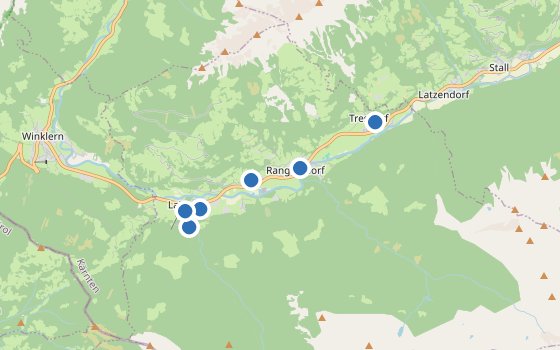 Kartenausschnitt mit den Hotels des Reiseziels
