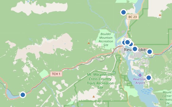 Kartenausschnitt mit den Hotels des Reiseziels