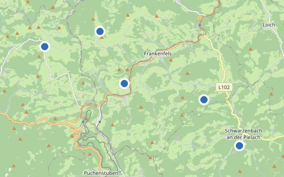 Kartenausschnitt mit den Hotels des Reiseziels