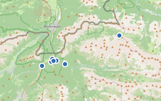Kartenausschnitt mit den Hotels des Reiseziels