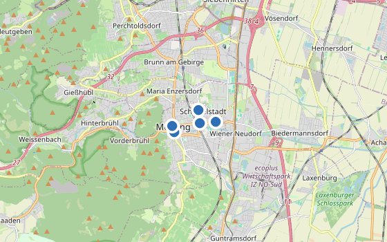 Kartenausschnitt mit den Hotels des Reiseziels