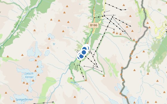Kartenausschnitt mit den Hotels des Reiseziels