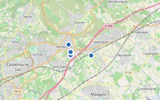 Kartenausschnitt mit den Hotels des Reiseziels