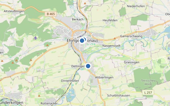 Kartenausschnitt mit den Hotels des Reiseziels