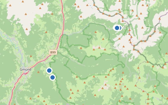 Kartenausschnitt mit den Hotels des Reiseziels