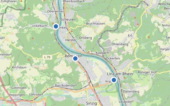 Kartenausschnitt mit den Hotels des Reiseziels