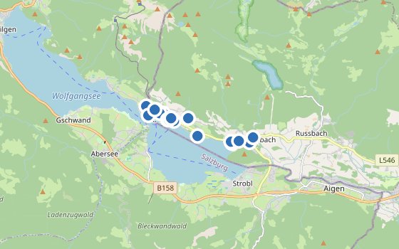 Kartenausschnitt mit den Hotels des Reiseziels