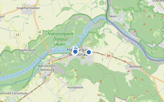 Kartenausschnitt mit den Hotels des Reiseziels