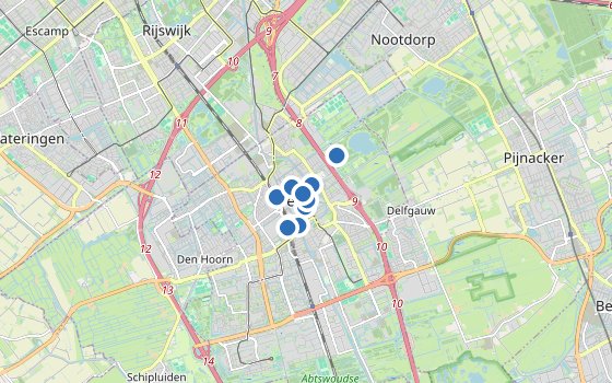 Kartenausschnitt mit den Hotels des Reiseziels