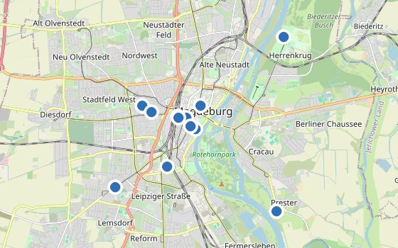 Kartenausschnitt mit den Hotels des Reiseziels