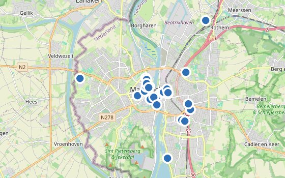 Kartenausschnitt mit den Hotels des Reiseziels