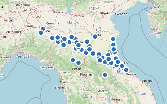 Kartenausschnitt mit den Hotels des Reiseziels