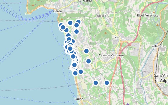 Kartenausschnitt mit den Hotels des Reiseziels