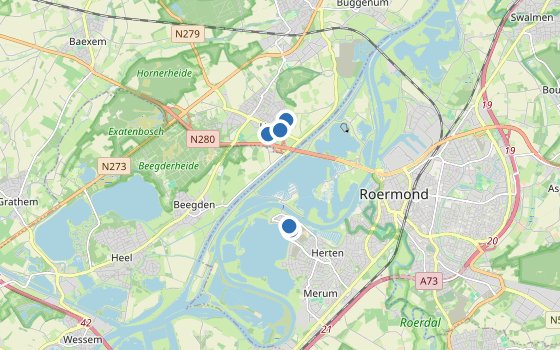 Kartenausschnitt mit den Hotels des Reiseziels
